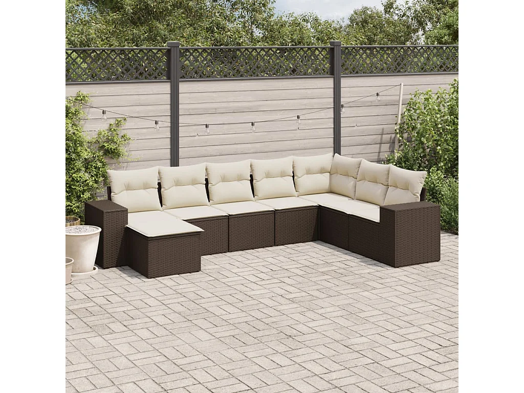 Salon de jardin 8 pcs avec coussins marron résine tressée