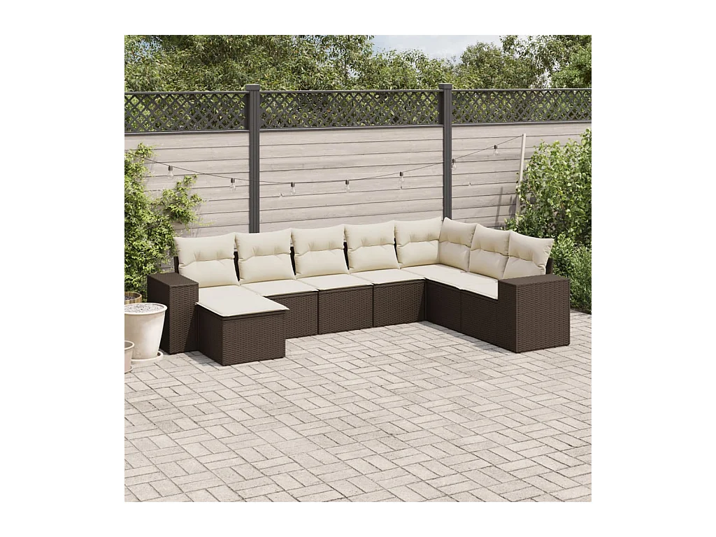 8-delige Loungeset met kussens poly rattan bruin
