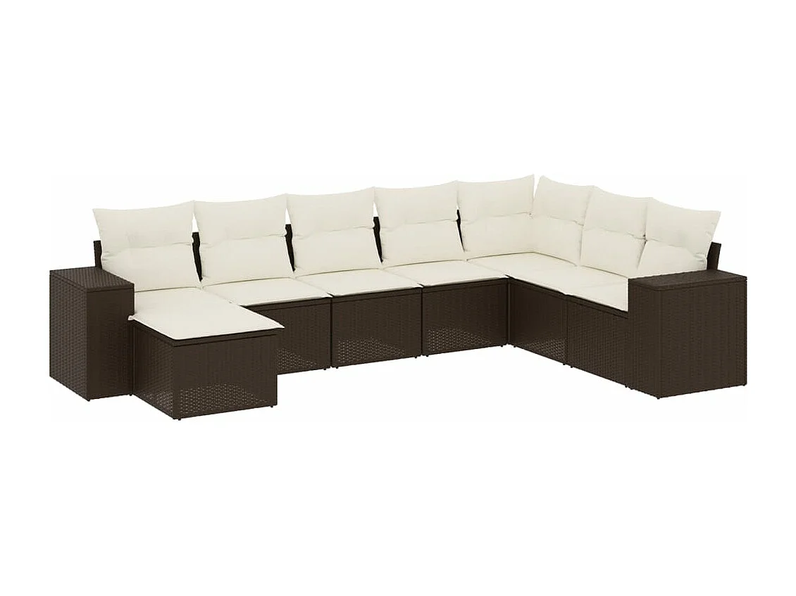 Set Divani da Giardino 8 pz con Cuscini Marrone in Polyrattan