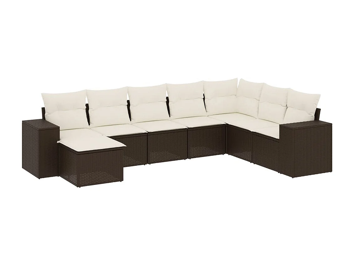 8-delige Loungeset met kussens poly rattan bruin