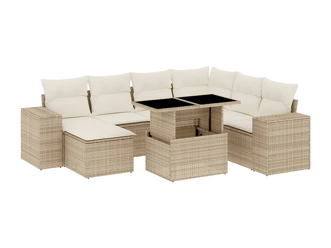 Salon de jardin avec coussins 8 pcs beige résine tressée