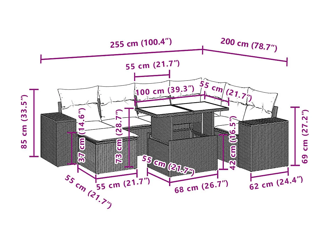 Salon de jardin avec coussins 8 pcs beige résine tressée