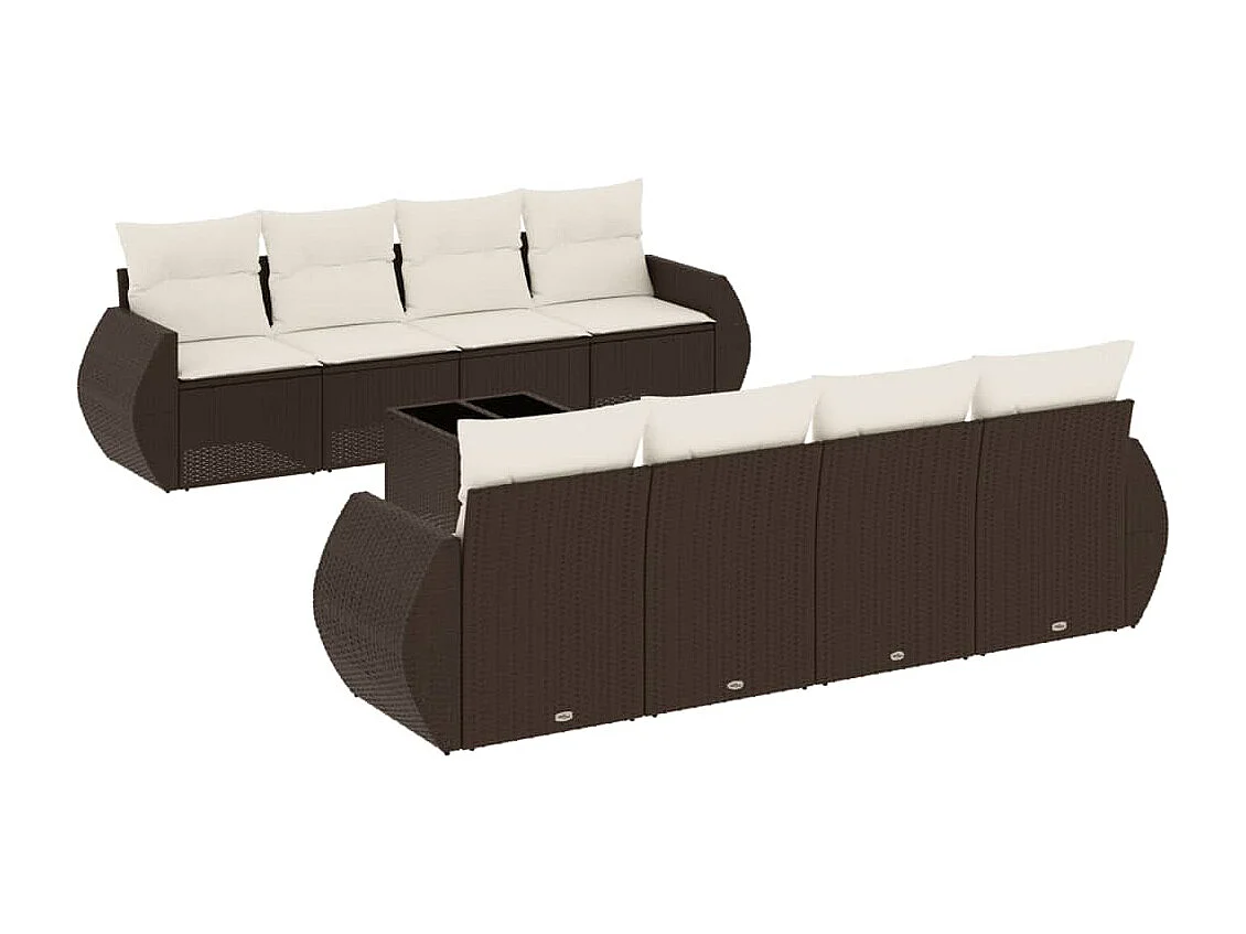 9-tlg. Garten-Sofagarnitur mit Kissen Braun Poly Rattan
