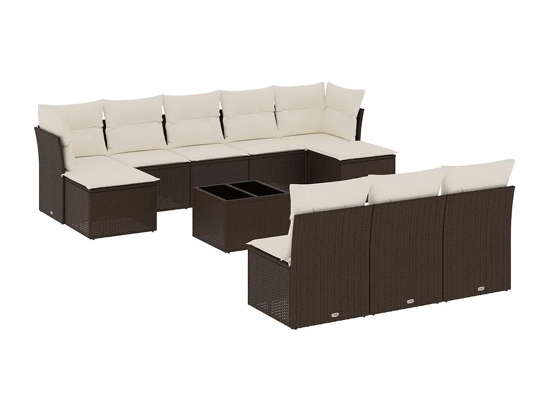 Salon de jardin et coussins 11 pcs marron résine tressée