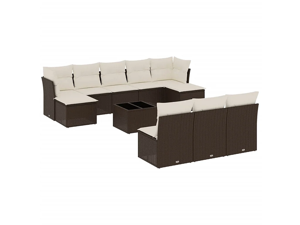 11-tlg. Garten-Sofagarnitur mit Kissen Braun Poly Rattan