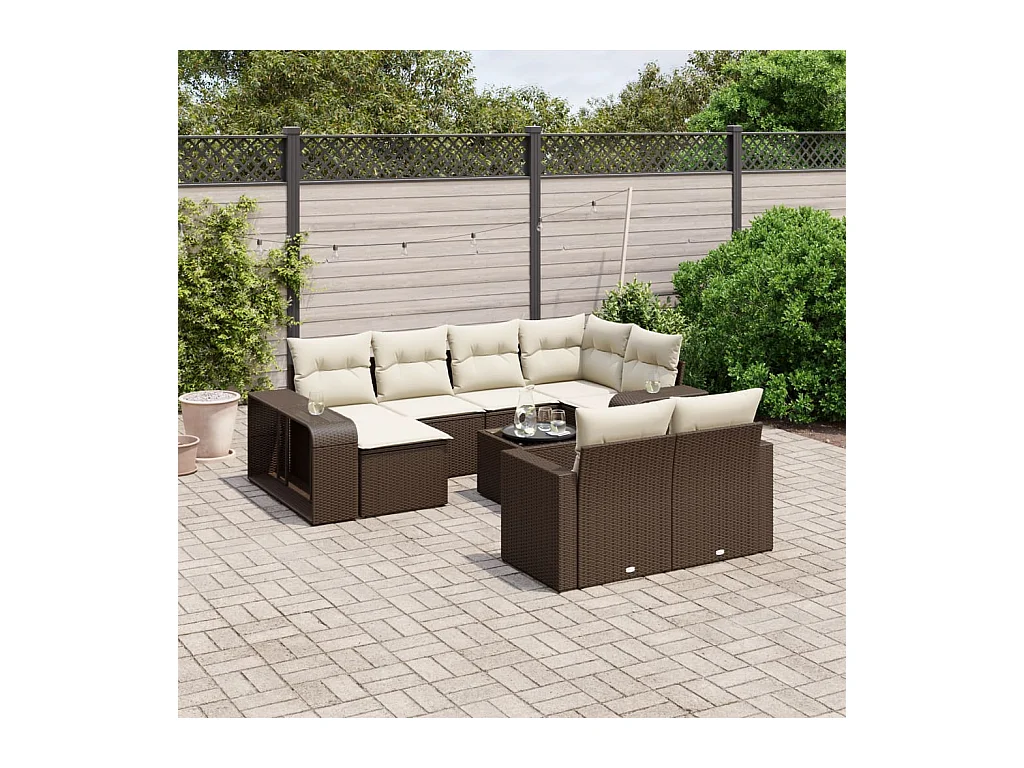 Salon de jardin et coussins 11 pcs marron résine tressée
