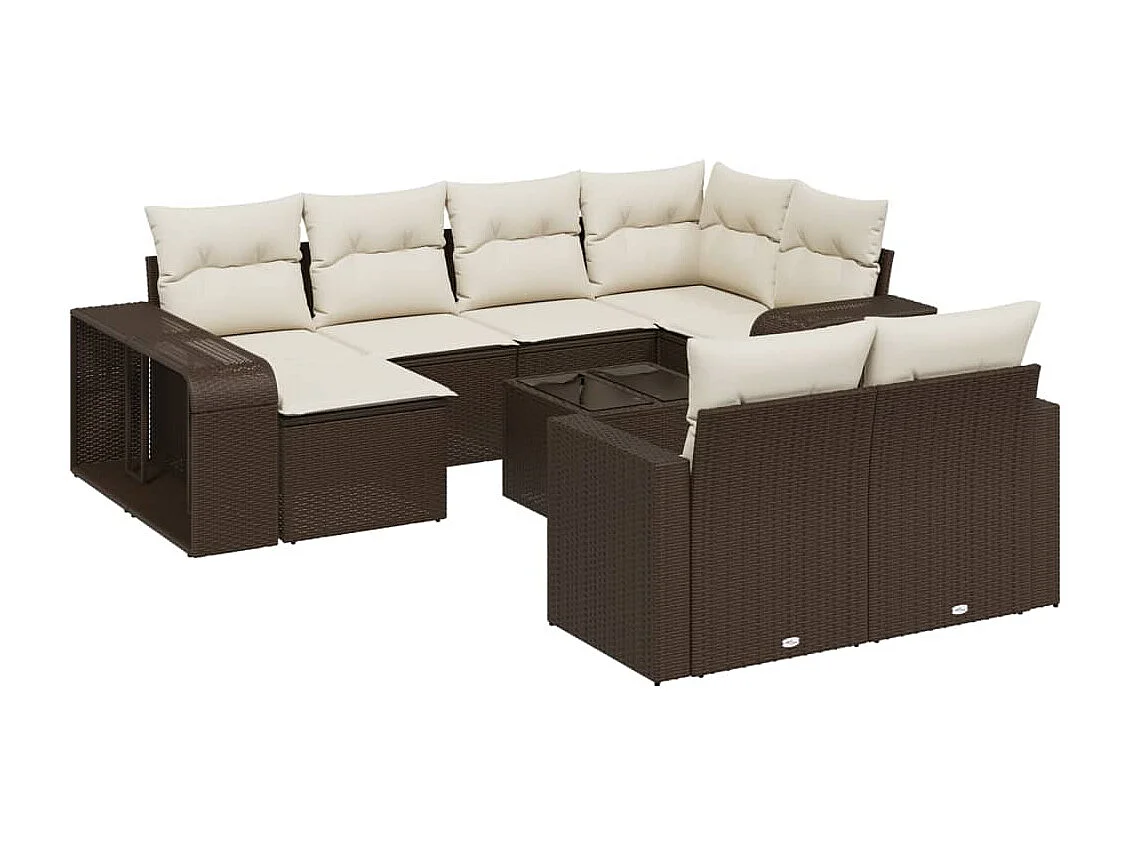 11-delige Loungeset met kussens poly rattan bruin