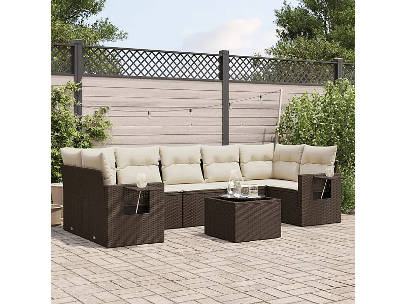 8-delige Loungeset met kussens poly rattan bruin