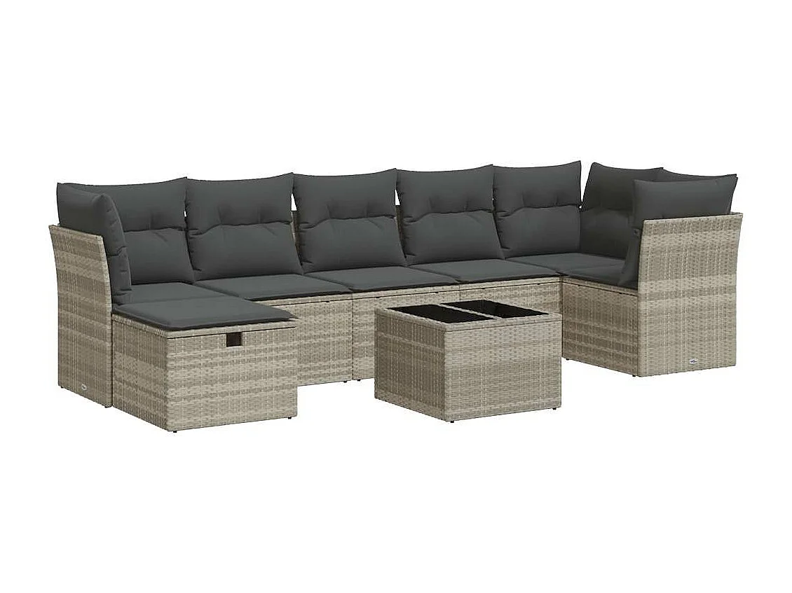 Salon de jardin 8 pcs avec coussins gris clair résine tressée