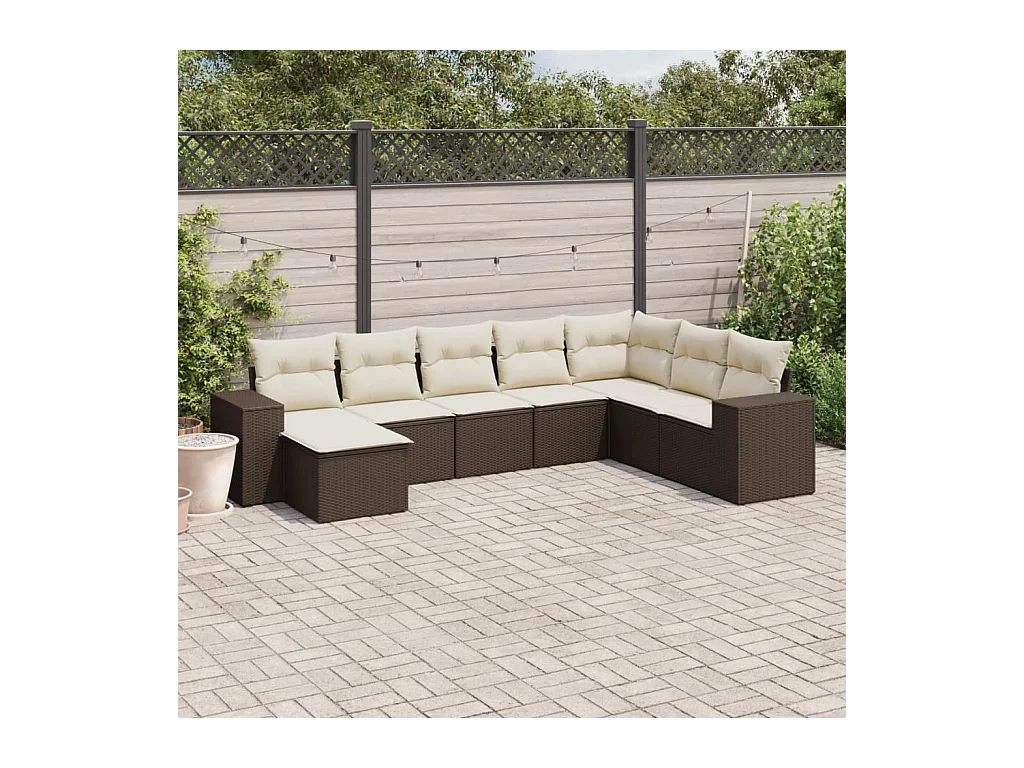Salon de jardin 8 pcs avec coussins marron résine tressée