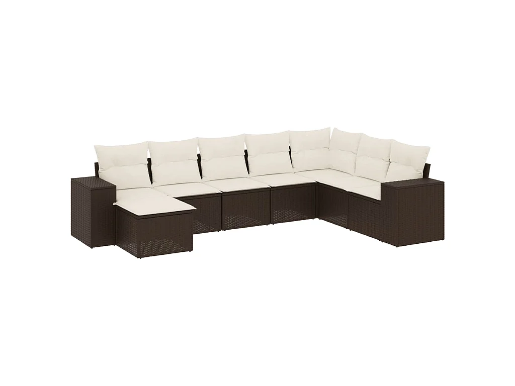8-delige Loungeset met kussens poly rattan bruin