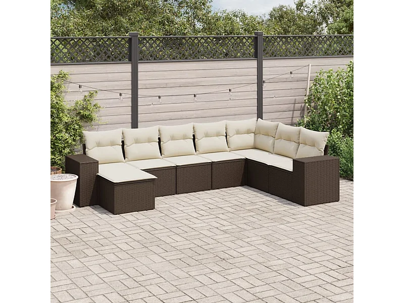 Salon de jardin 8 pcs avec coussins marron résine tressée