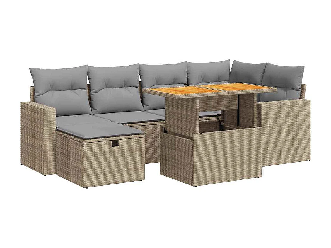 Set Divano da Giardino 8 pz con Cuscini Beige Polyrattan Acacia