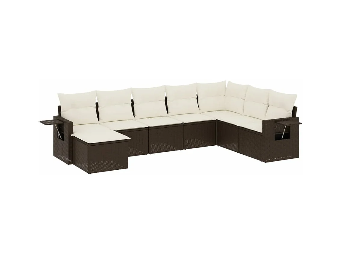 Salon de jardin avec coussins 9 pcs marron résine tressée