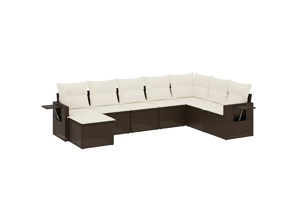 9-delige Loungeset met kussens poly rattan bruin