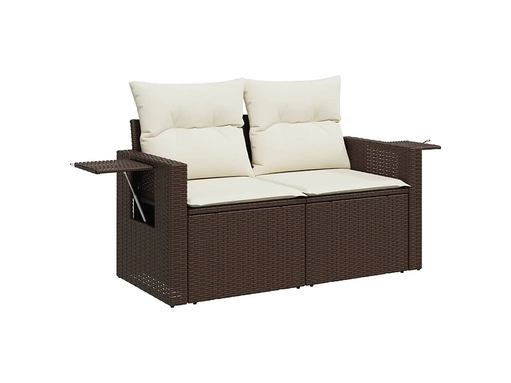 9-delige Loungeset met kussens poly rattan bruin