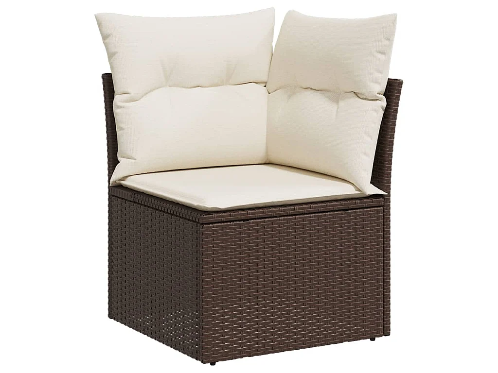9-delige Loungeset met kussens poly rattan bruin