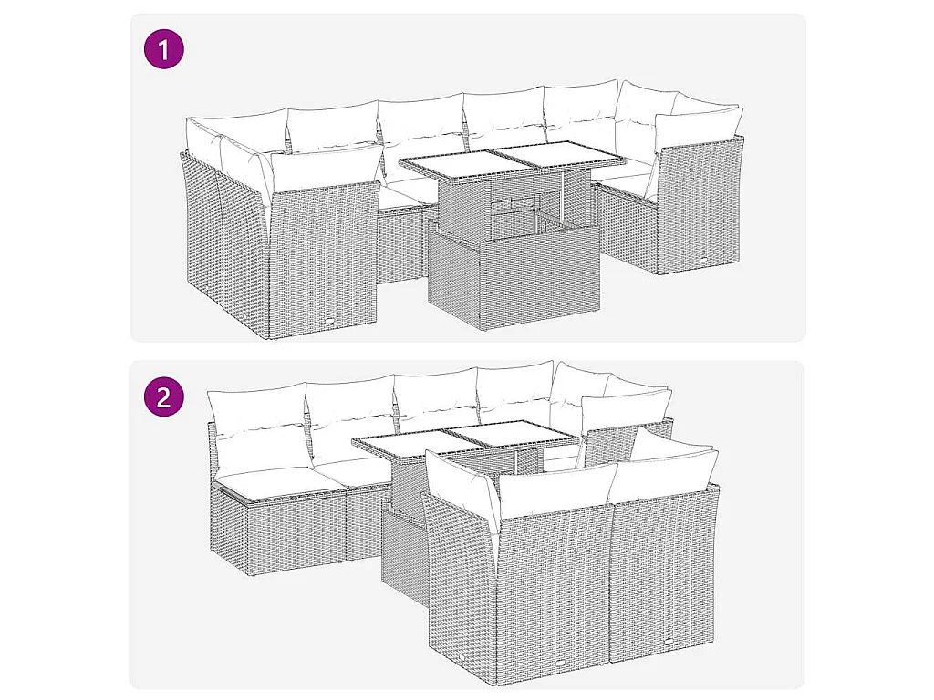 8-delige Loungeset met kussens poly rattan zwart