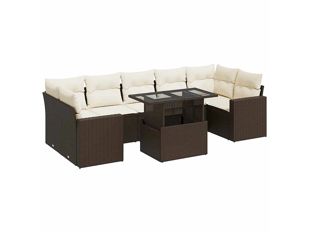 8-tlg. Garten-Sofagarnitur mit Kissen Braun Poly Rattan