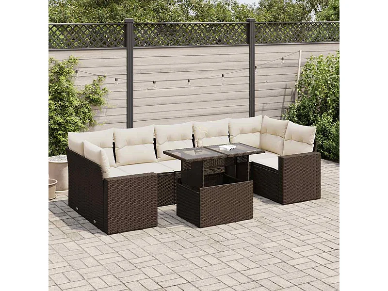 8-tlg. Garten-Sofagarnitur mit Kissen Braun Poly Rattan