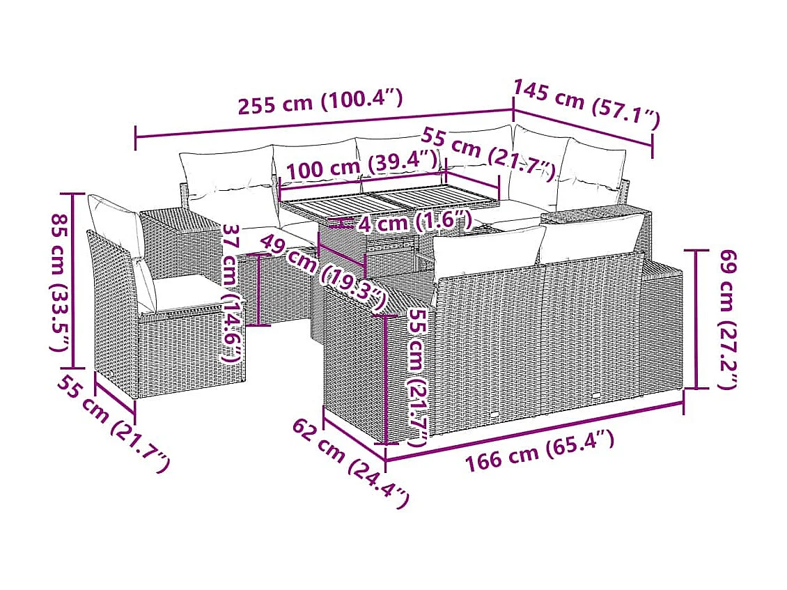 Set de sofás de jardín con cojines 9 pzas ratán sintético negro