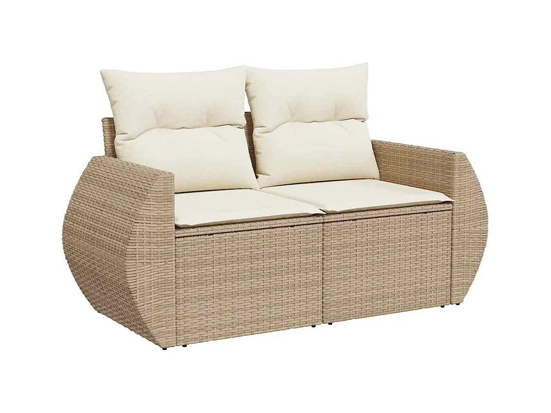 9-tlg. Garten-Sofagarnitur mit Kissen Beige Poly Rattan