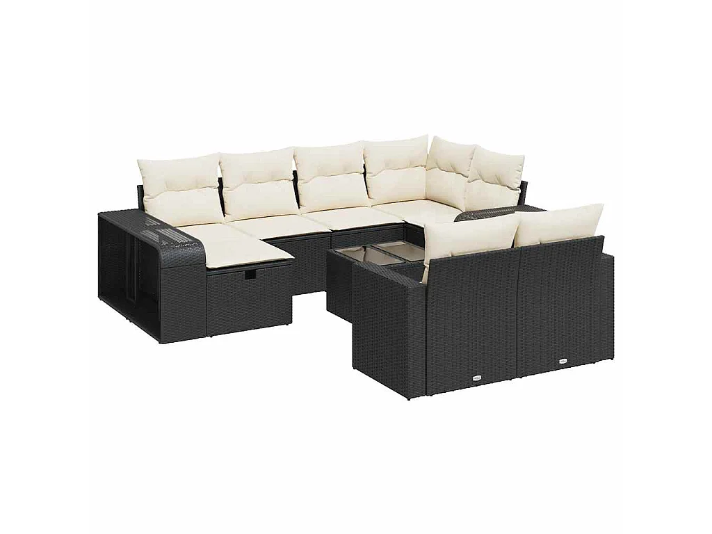 11-tlg. Garten-Sofagarnitur mit Kissen Schwarz Poly Rattan