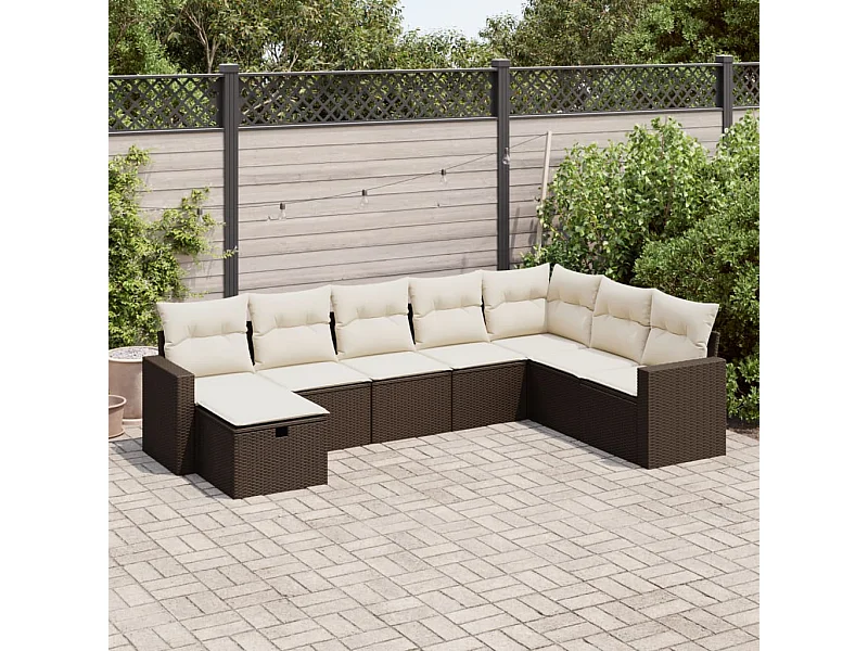 Salon de jardin 8 pcs avec coussins marron résine tressée