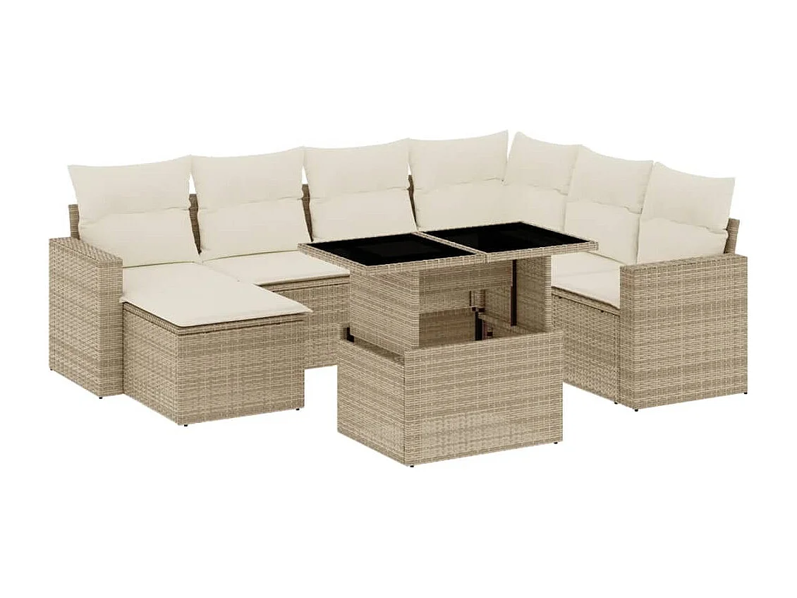 Salon de jardin avec coussins 8 pcs beige résine tressée