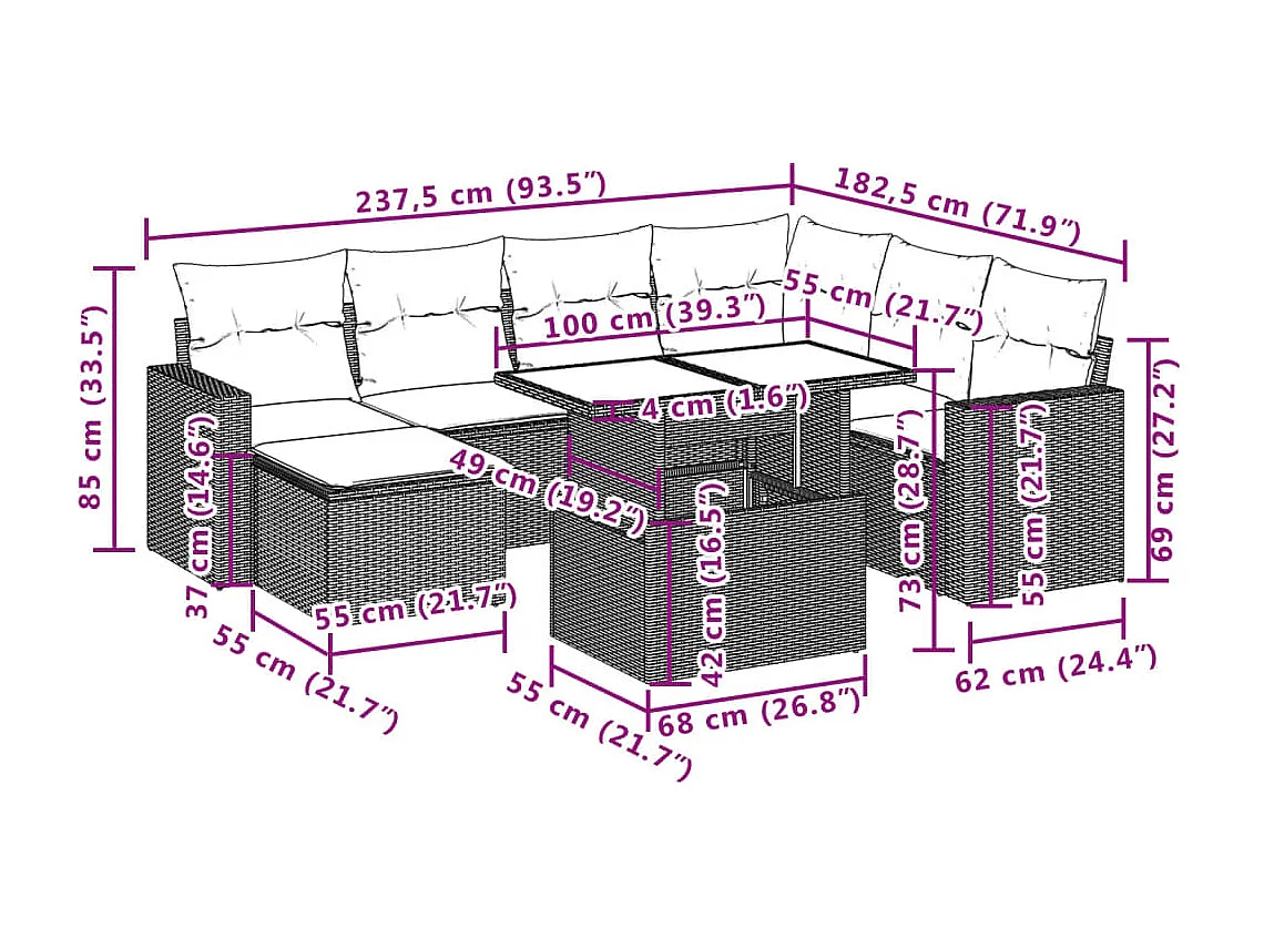 Salon de jardin avec coussins 8 pcs beige résine tressée