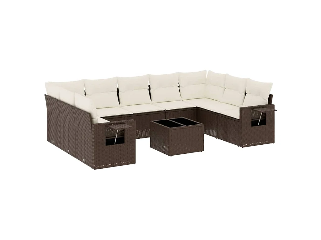 10-delige Loungeset met kussens poly rattan bruin