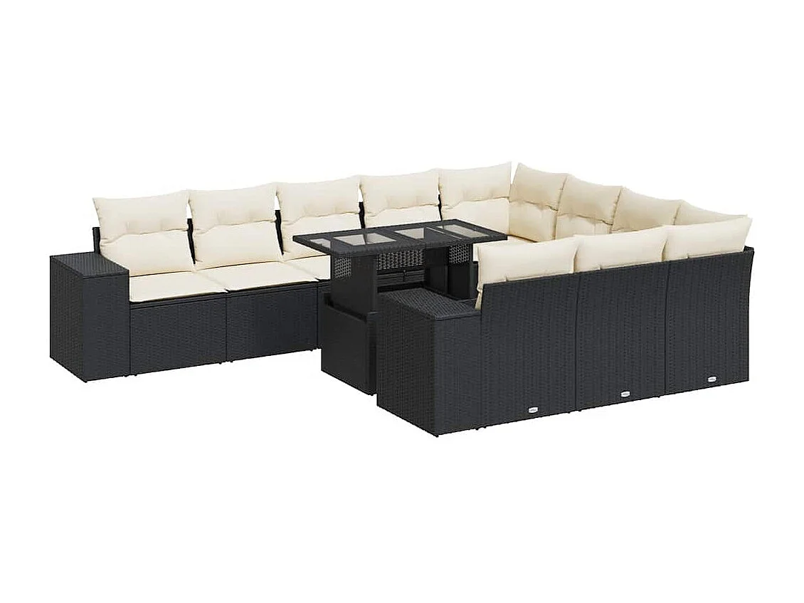 Salon de jardin 11 pcs avec coussins noir résine tressée