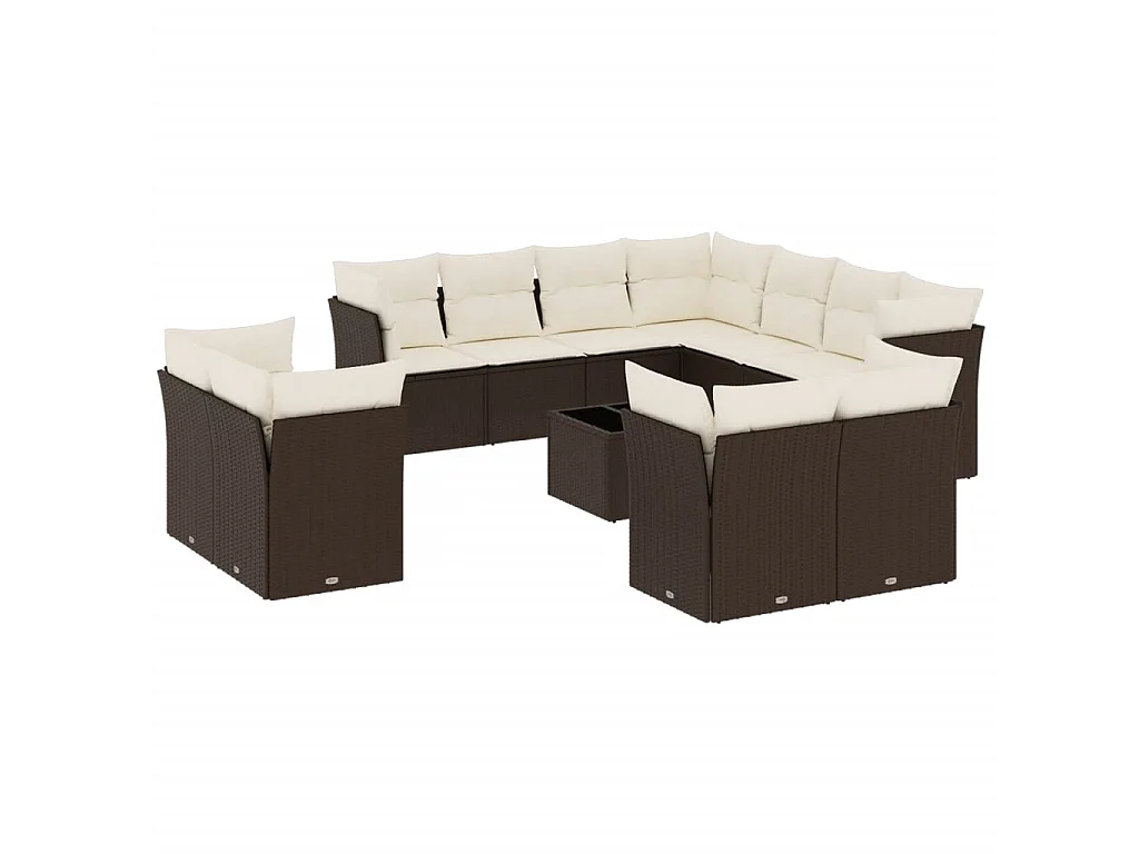 12-tlg. Garten-Sofagarnitur mit Kissen Braun Poly Rattan