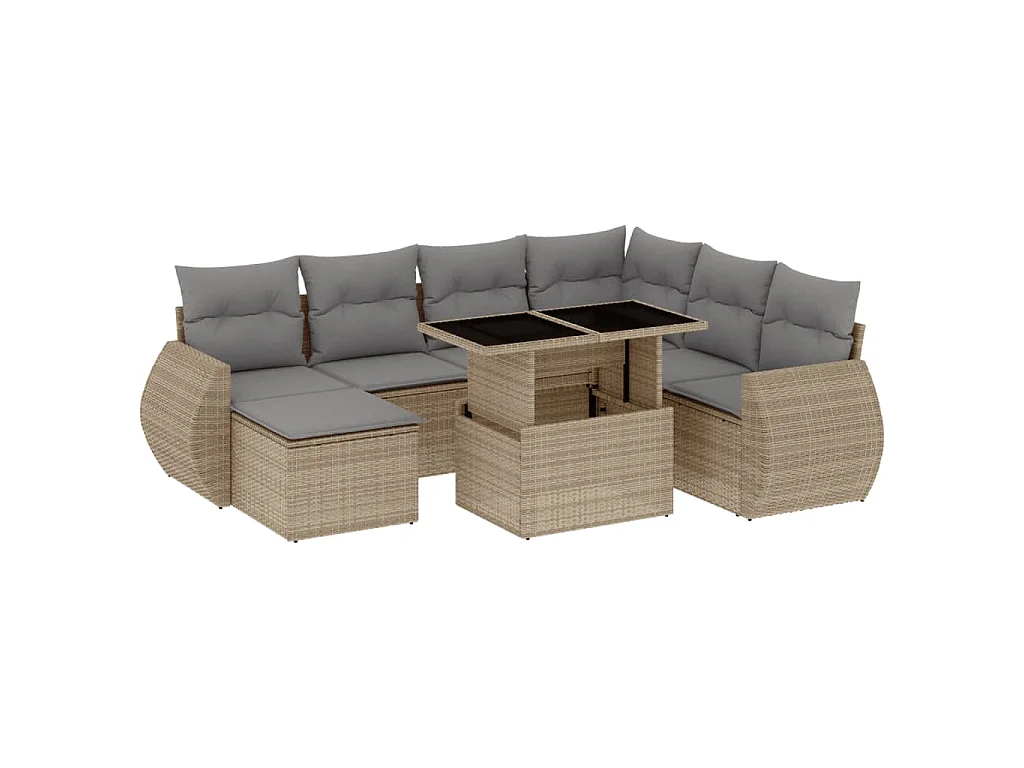 8-delige Loungeset met kussens poly rattan beige