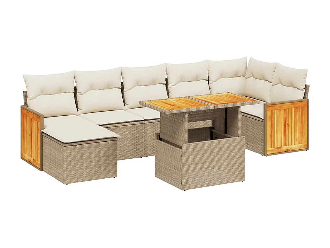 Salon de jardin avec coussins 8 pcs beige résine tressée