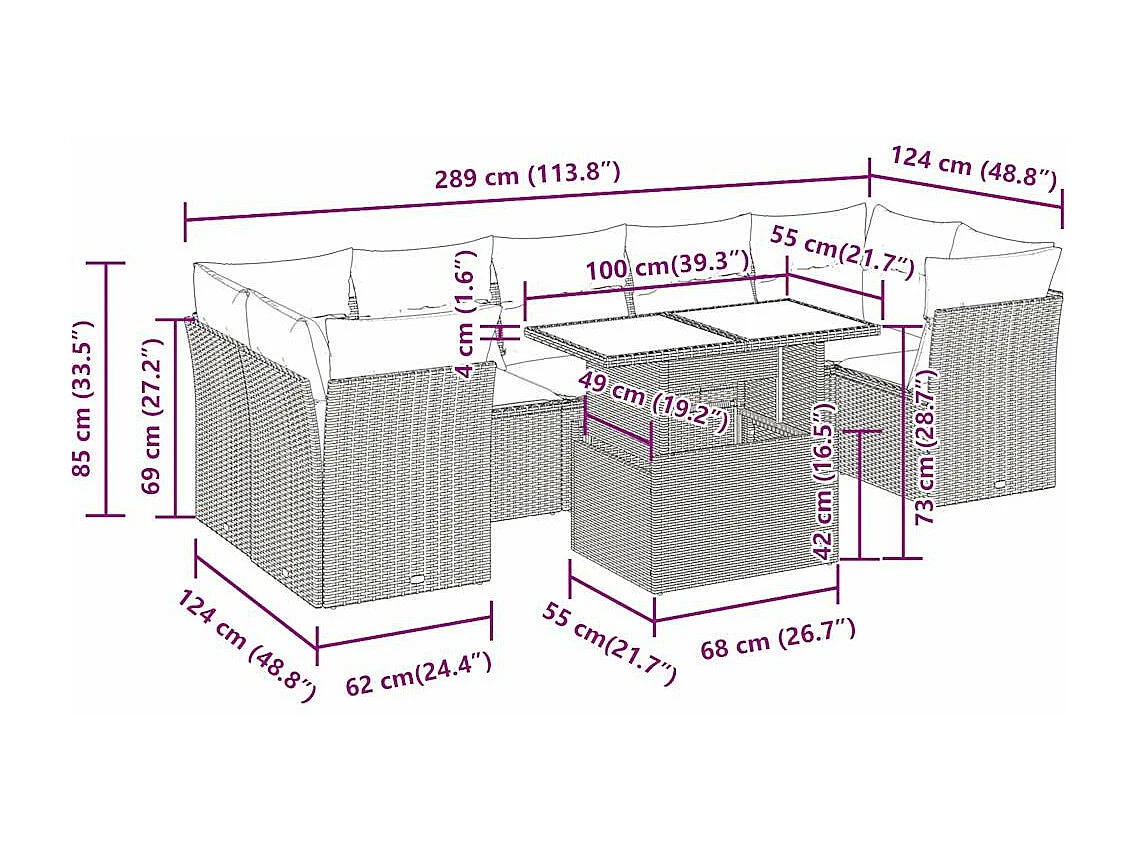 Set Divano Giardino 10 pz con Cuscini Grigio Chiaro Polyrattan