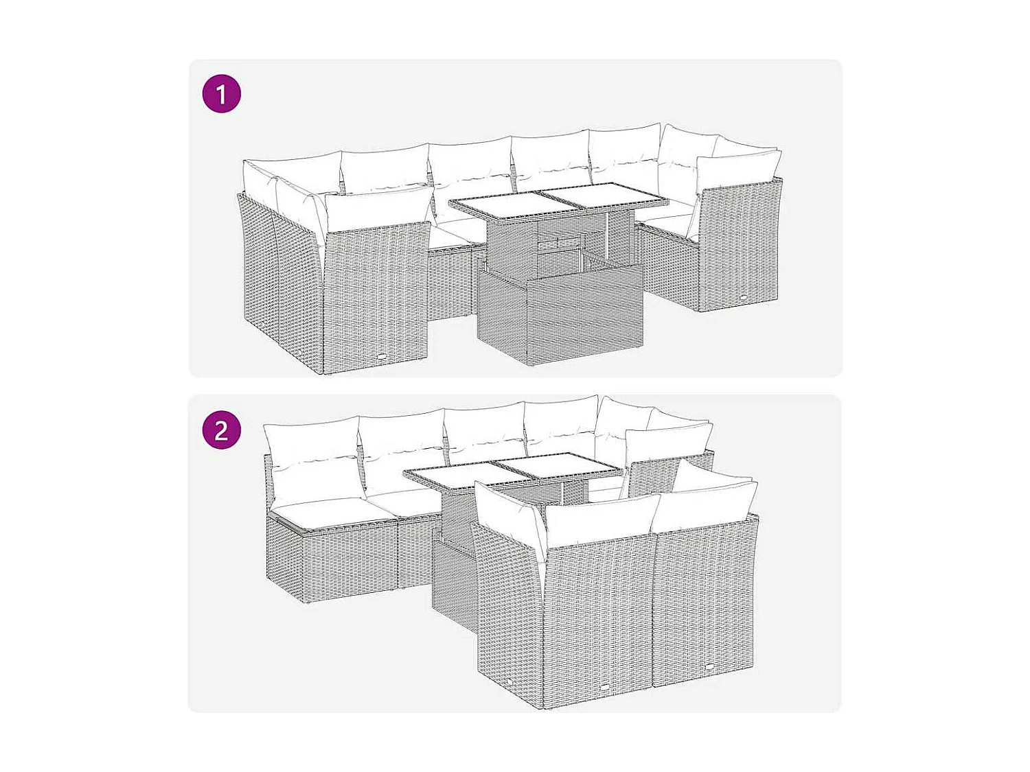 Set Divano Giardino 10 pz con Cuscini Grigio Chiaro Polyrattan