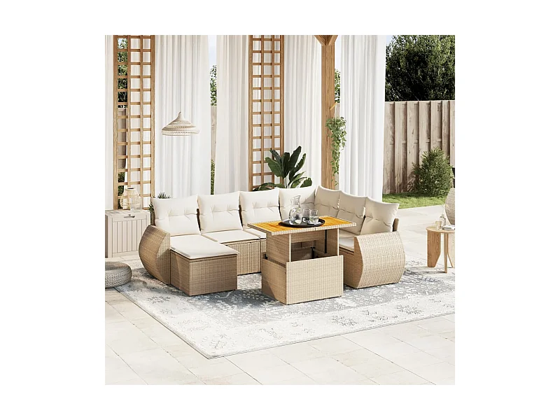 8-tlg. Garten-Sofagarnitur mit Kissen Beige Poly Rattan