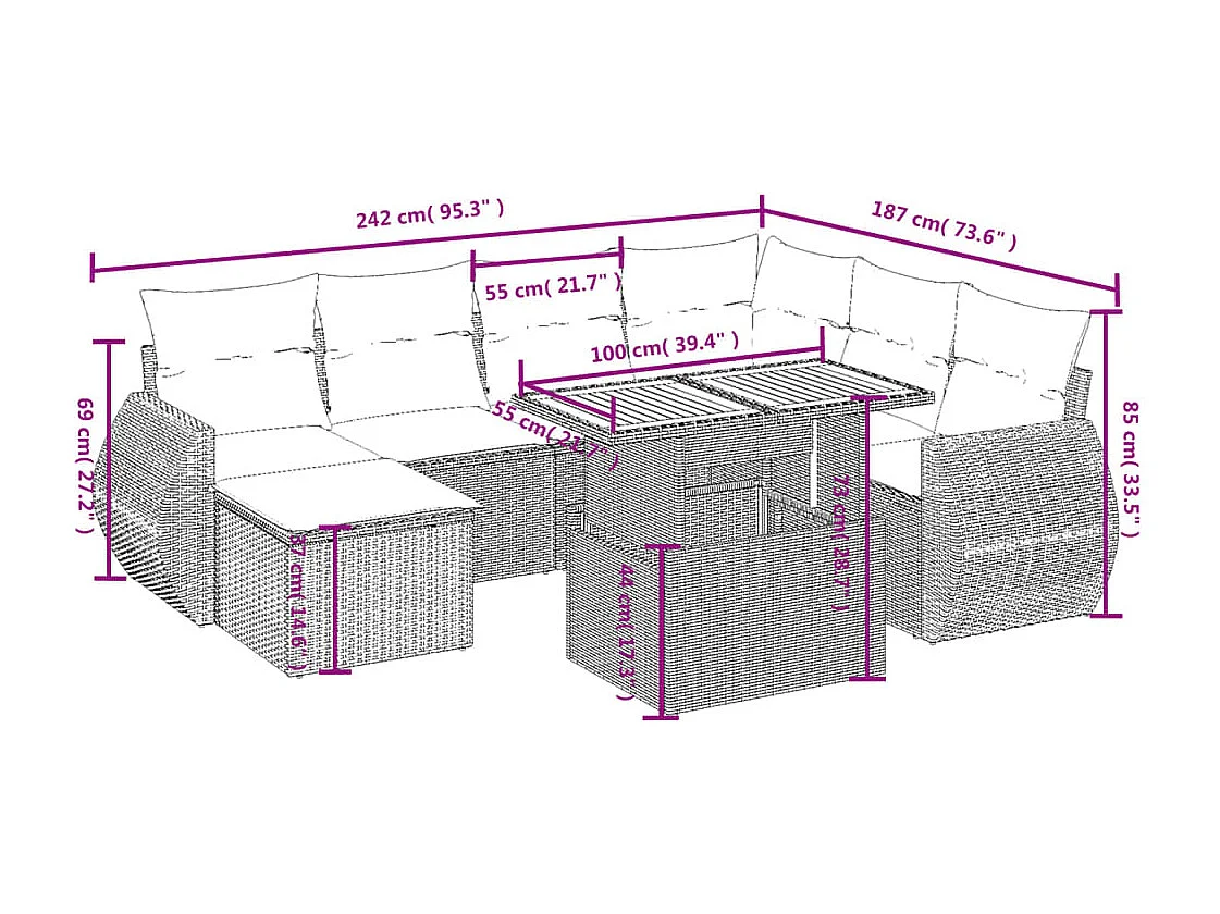 Set Divano da Giardino 8 pz con Cuscini Beige in Polyrattan