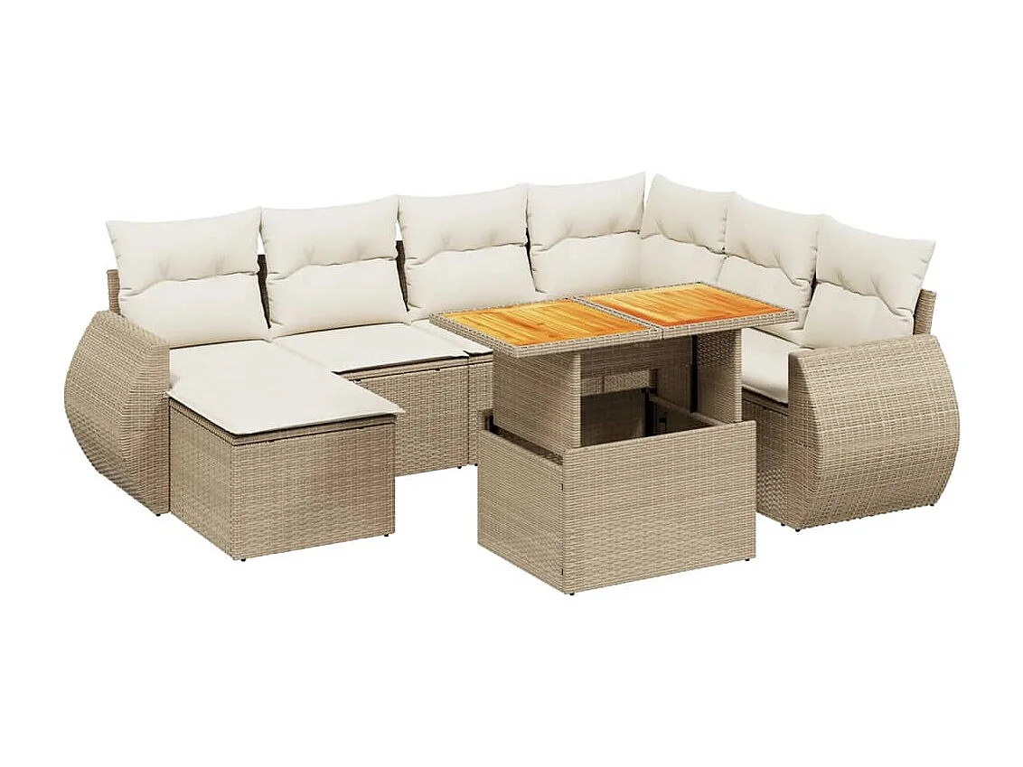 8-tlg. Garten-Sofagarnitur mit Kissen Beige Poly Rattan