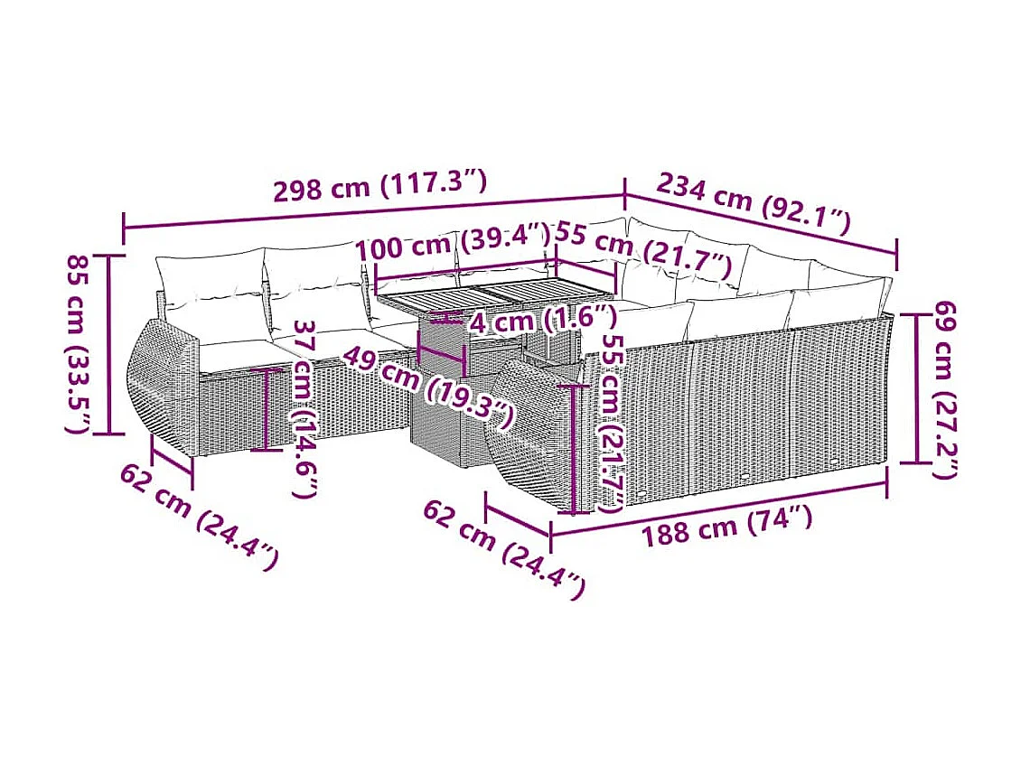 11-tlg. Garten-Sofagarnitur mit Kissen Schwarz Poly Rattan