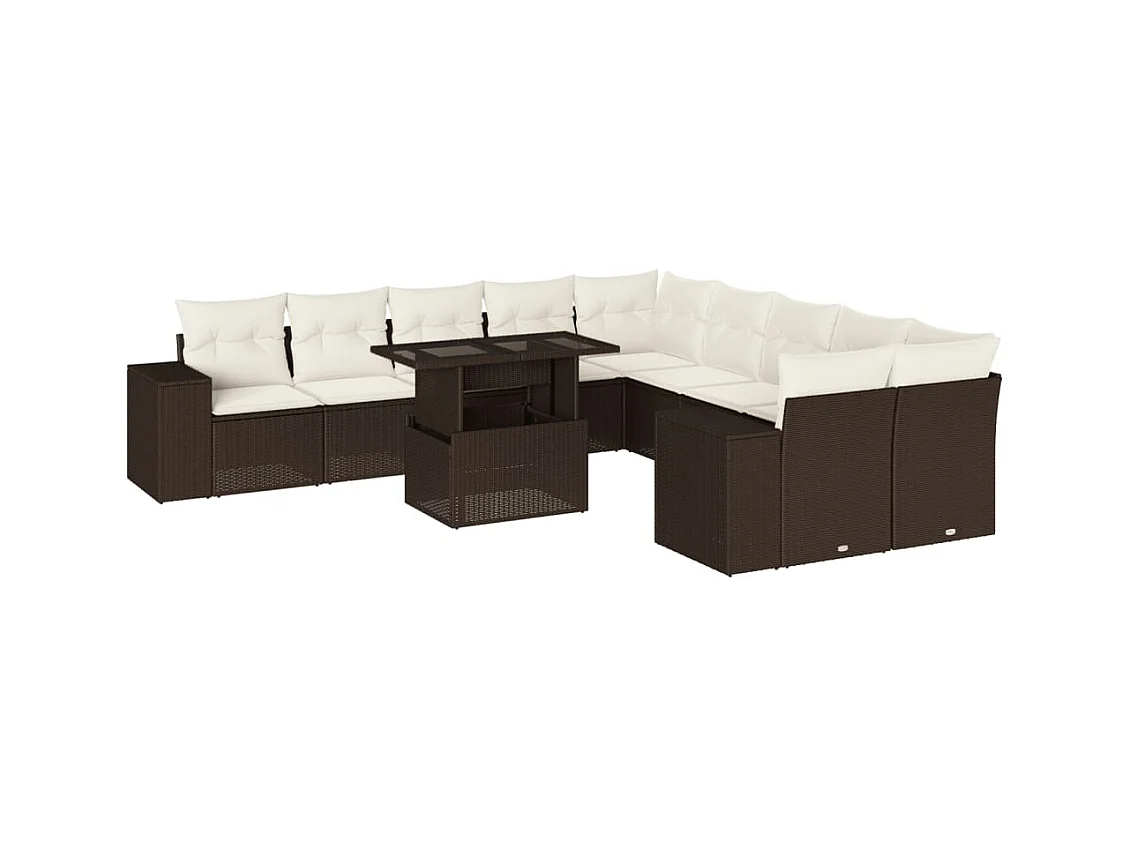 Salon de jardin et coussins 11 pcs marron résine tressée