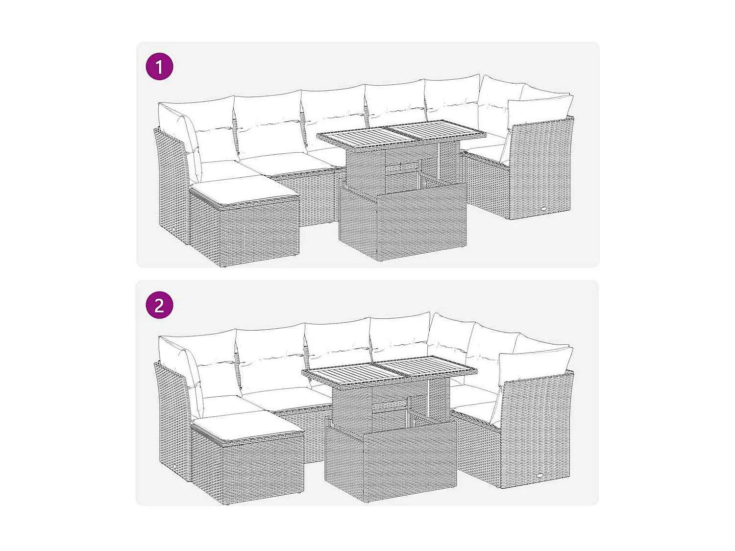 Salon de jardin 8 pcs avec coussins gris résine tressée