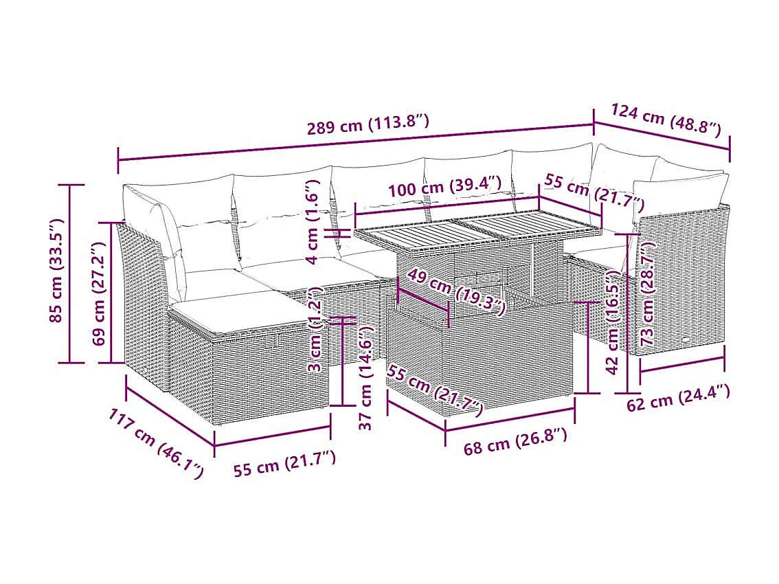 Salon de jardin avec coussins 8 pcs beige résine tressée acacia