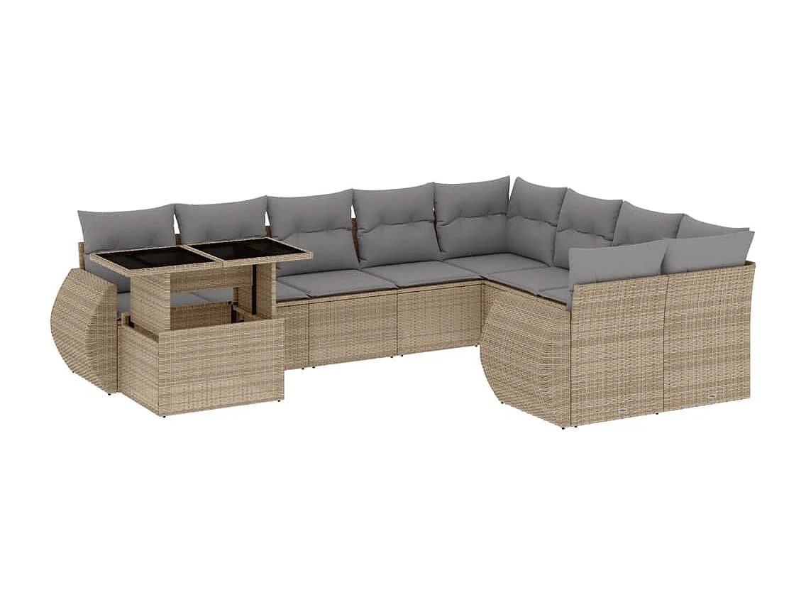 Set Divano da Giardino 10 pz con Cuscini Beige in Polyrattan