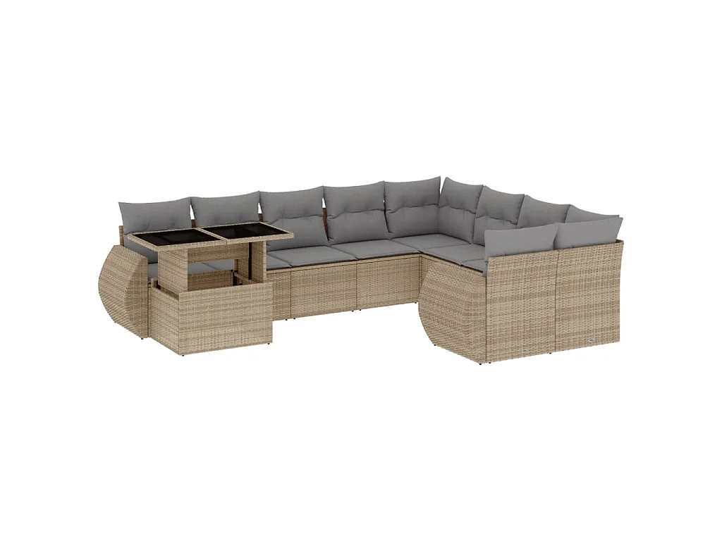 Salon de jardin avec coussins 10 pcs beige résine tressée