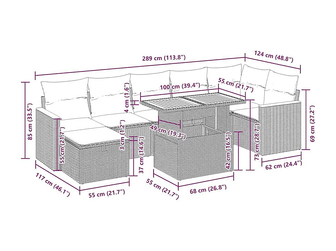 10-tlg. Garten-Sofagarnitur mit Kissen Beige Poly Rattan Akazie