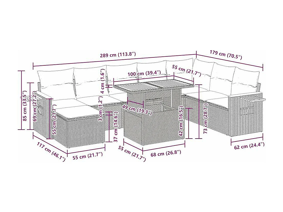 9-tlg. Garten-Sofagarnitur mit Kissen Beige Poly Rattan Akazie