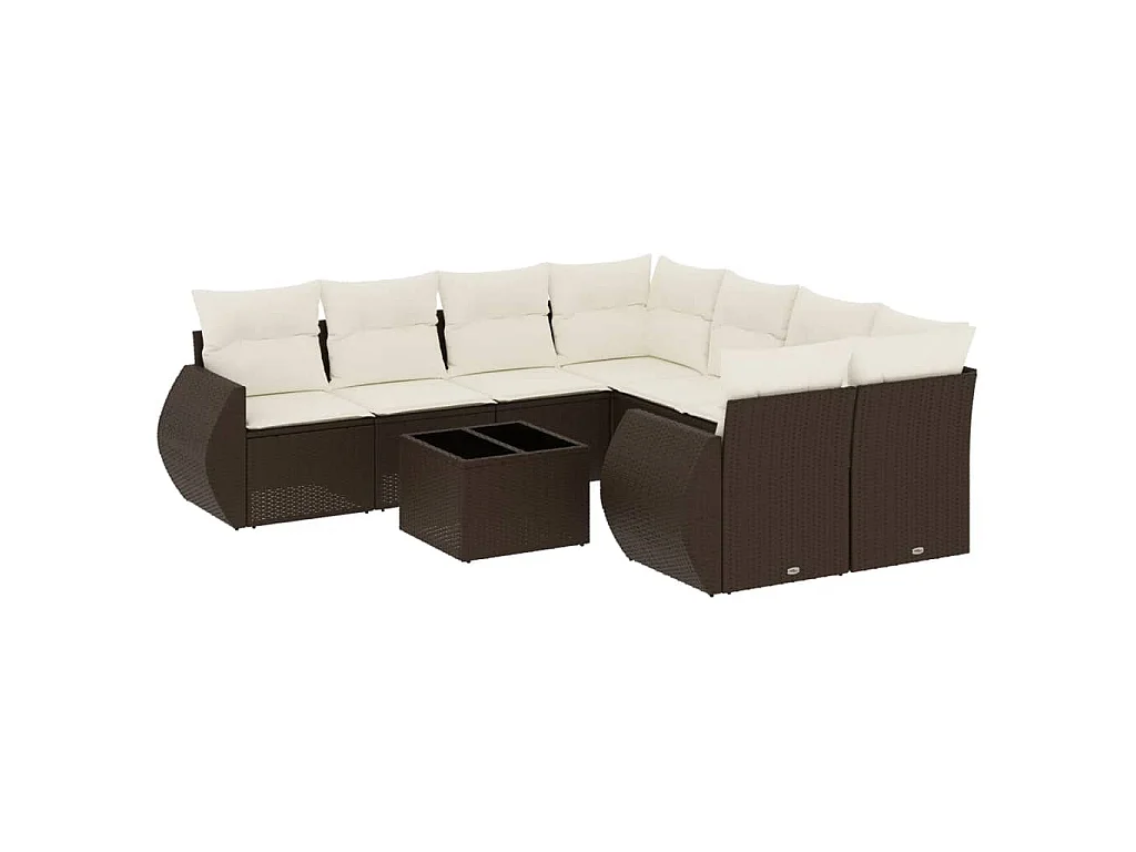 Salon de jardin avec coussins 9 pcs marron résine tressée