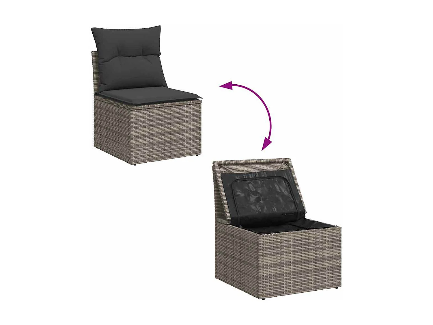 Salon de jardin avec coussins 8 pcs gris résine tressée acacia